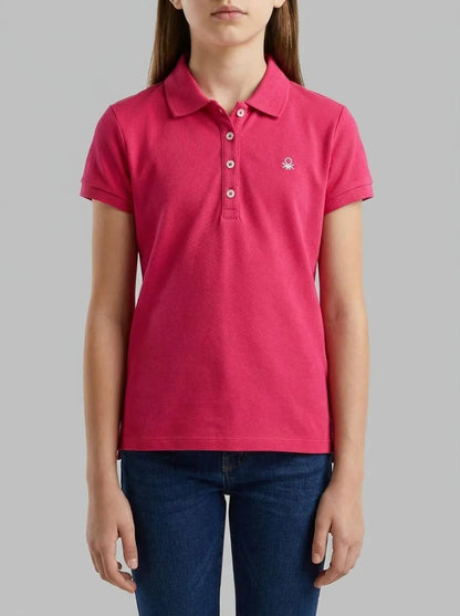 Benetton Plum Girls Short Sleeve Polo in Cotton SKU: 3WG9G300A_12E Image 00