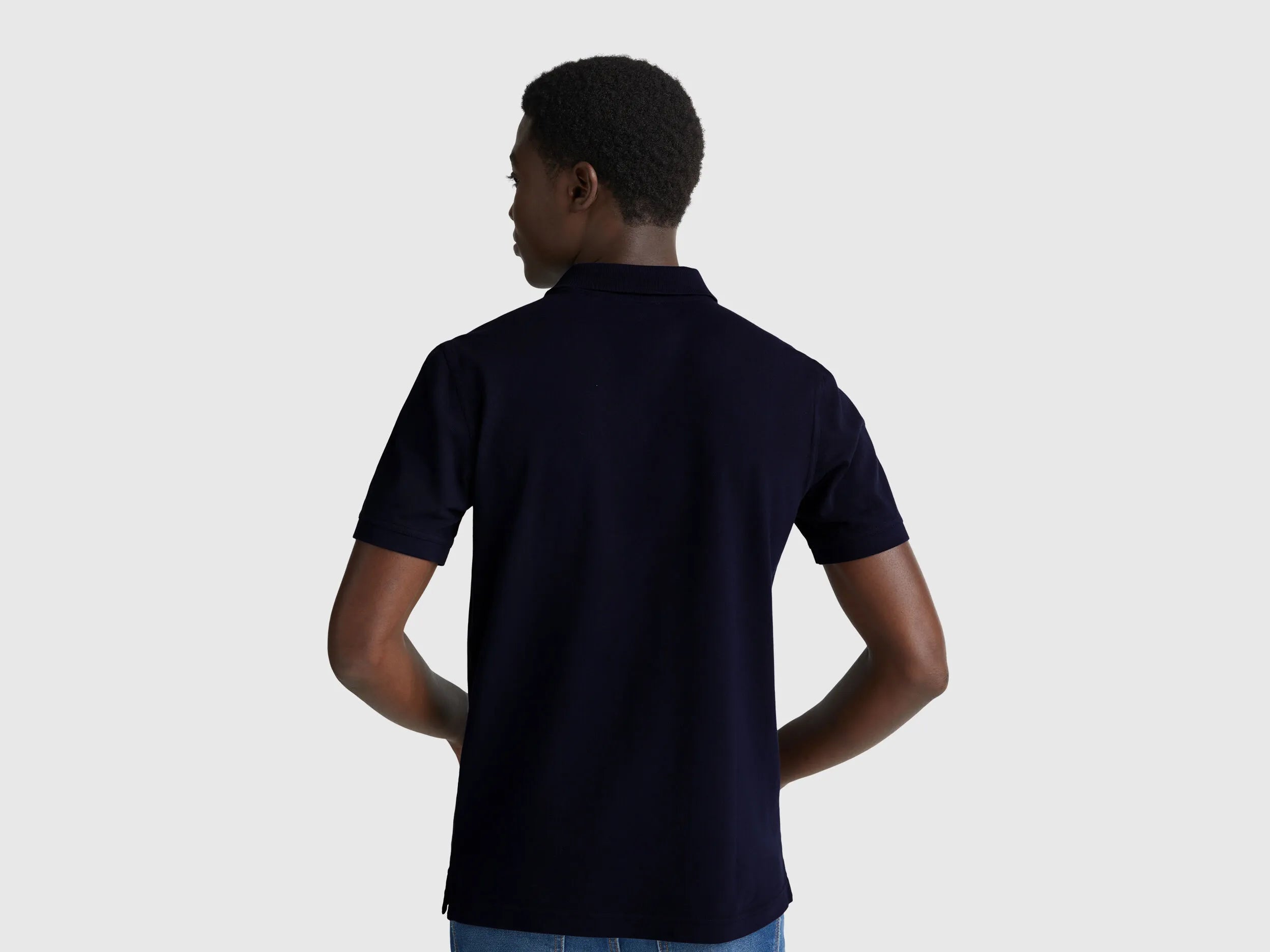 Benetton Dark Blue Men Slim Fit Polo SKU: 3WG9U301Z_016 Image 02