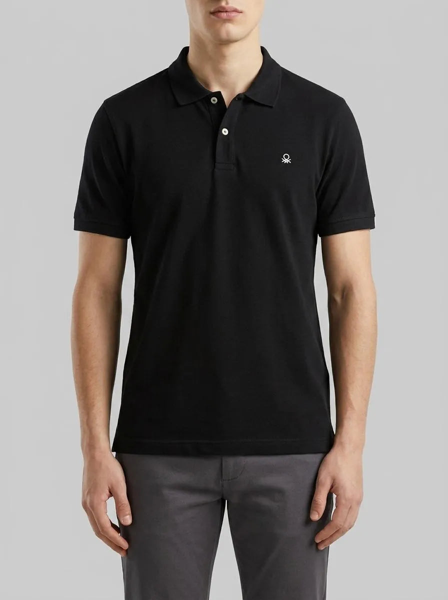 Benetton Black Men Slim Fit Polo SKU: 3WG9U301Z_100 Image 00