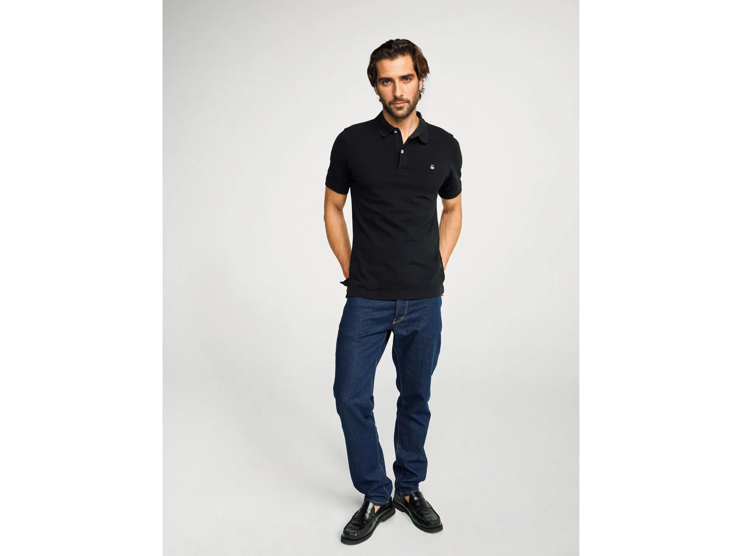 Benetton Black Men Slim Fit Polo SKU: 3WG9U301Z_100 Image 01