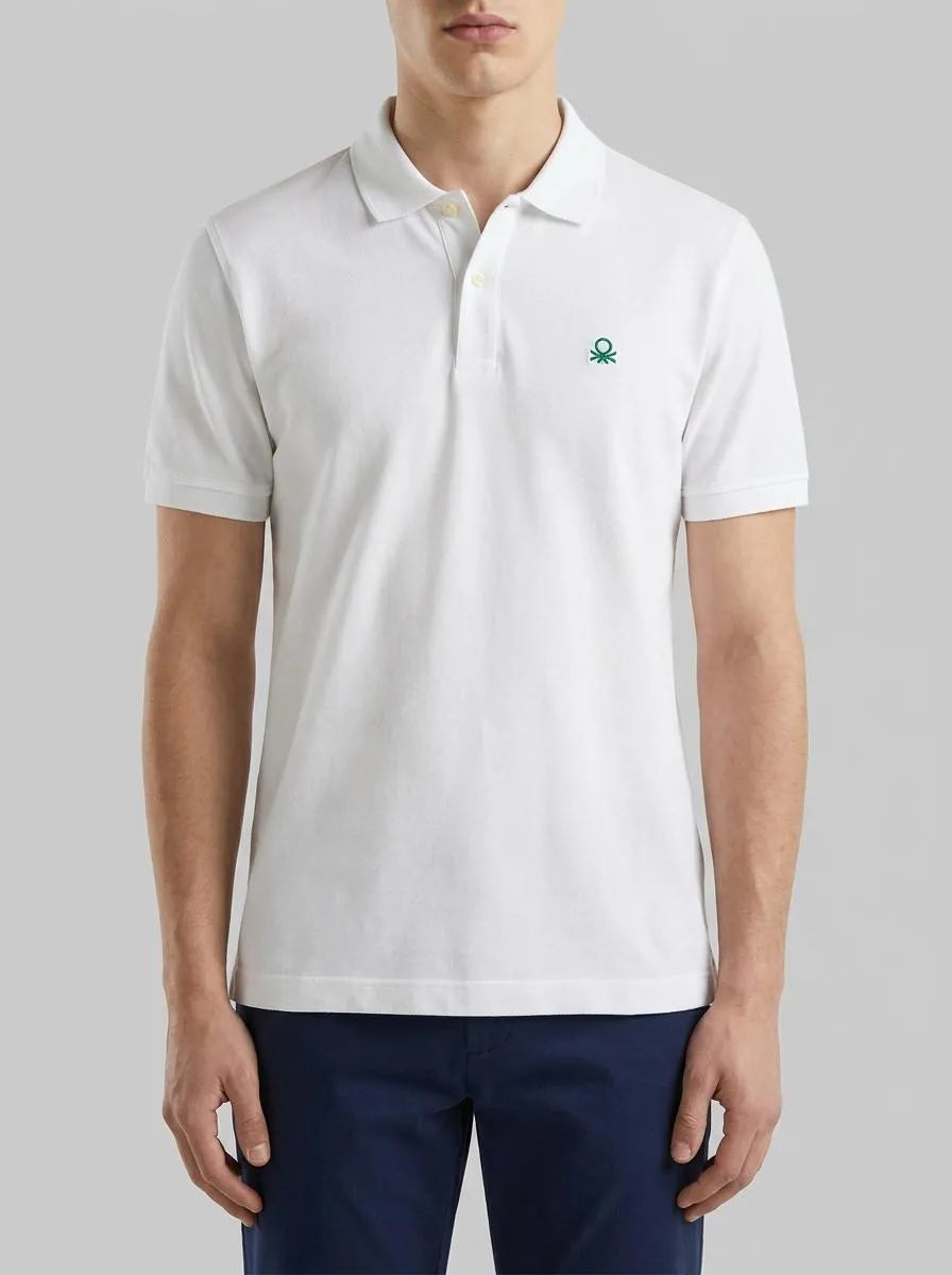 Benetton White Men Slim Fit Polo SKU: 3WG9U301Z_101 Image 00