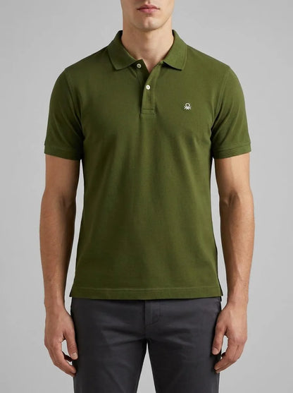 Benetton Olive Green Men Olive Green Slim Fit Polo Shirt SKU: 3WG9U301Z_35Y Image 00