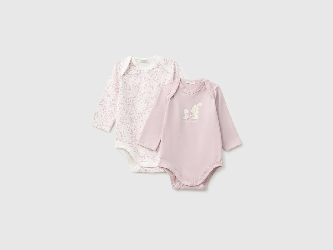 Benetton Soft Pink Unisex Two Stretch Cotton Bodysuits SKU: 3WGGAB011_902 Image 01