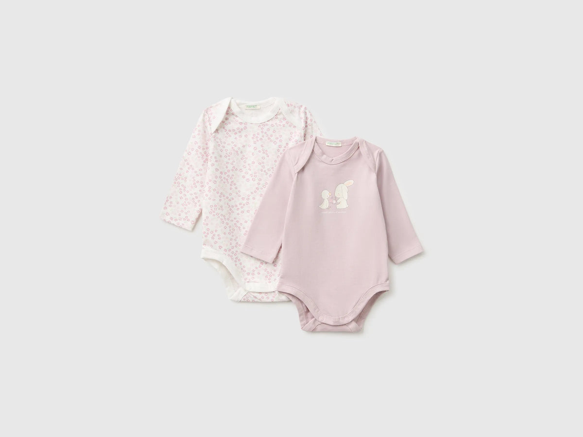 Benetton Soft Pink Unisex Two Stretch Cotton Bodysuits SKU: 3WGGAB011_902 Image 01