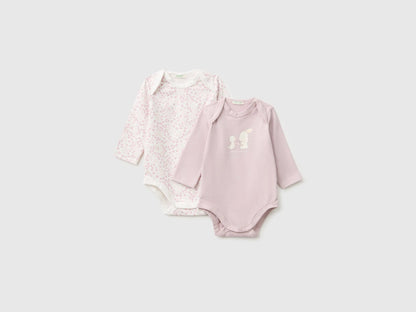 Benetton Soft Pink Unisex Two Stretch Cotton Bodysuits SKU: 3WGGAB011_902 Image 01