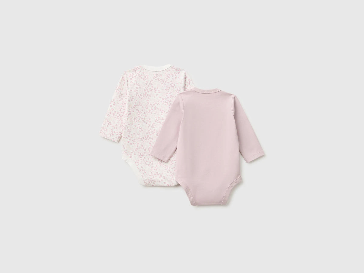 Benetton Soft Pink Unisex Two Stretch Cotton Bodysuits SKU: 3WGGAB011_902 Image 02