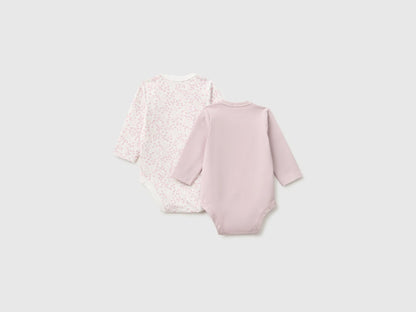 Benetton Soft Pink Unisex Two Stretch Cotton Bodysuits SKU: 3WGGAB011_902 Image 02