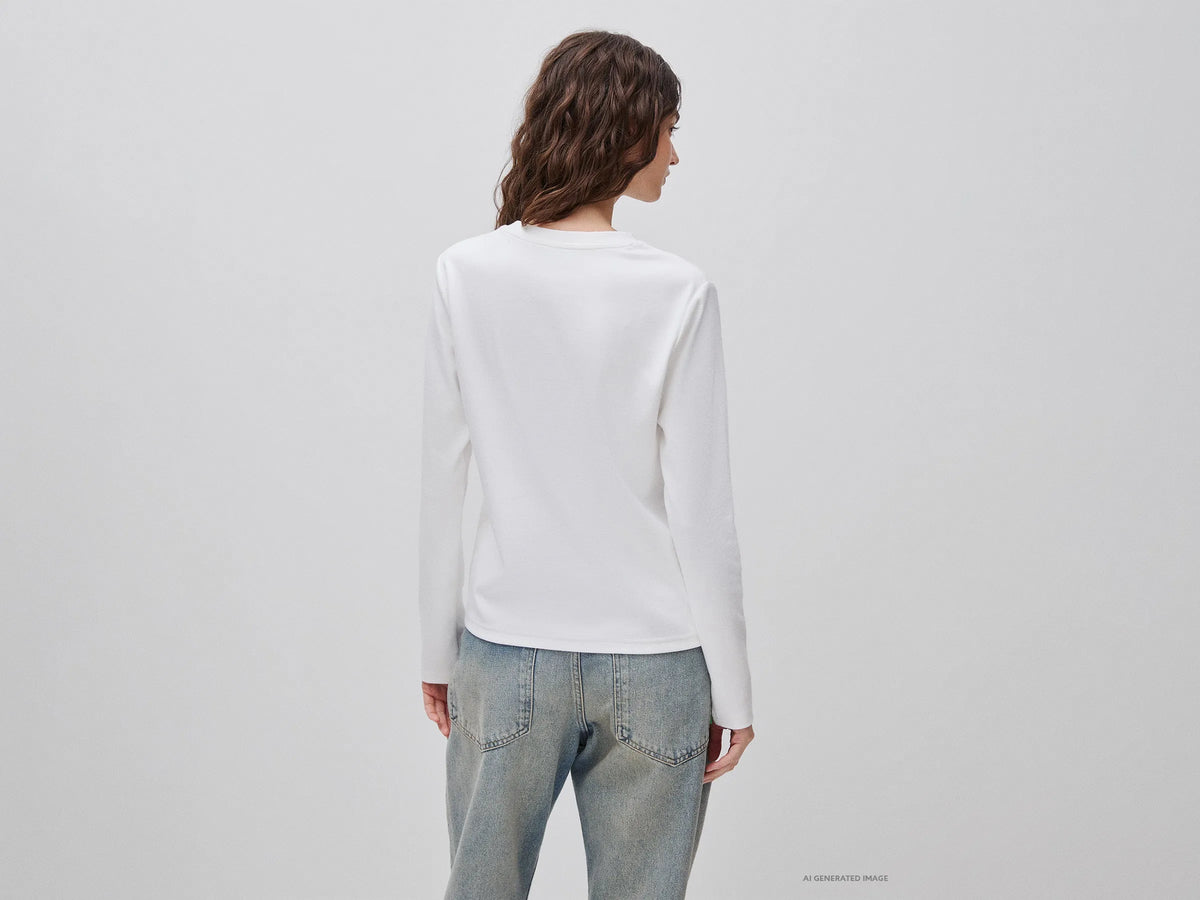 Benetton Creamy White Women Warm Cotton T-Shirt with Slogan SKU: 3WWQD10DQ_074 Image 03
