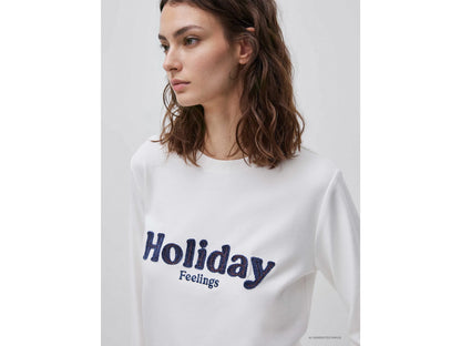 Benetton Creamy White Women Warm Cotton T-Shirt with Slogan SKU: 3WWQD10DQ_074 Image 04