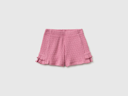 Benetton Pink Baby Girl Pure Cotton Shorts with Ruffles SKU: 3X1MA900M_2P6 Image 01