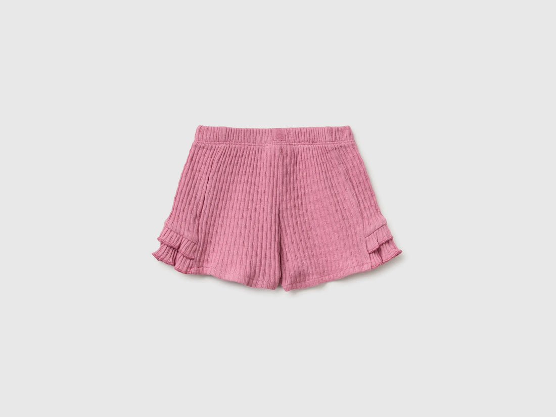 Benetton Pink Baby Girl Pure Cotton Shorts with Ruffles SKU: 3X1MA900M_2P6 Image 02