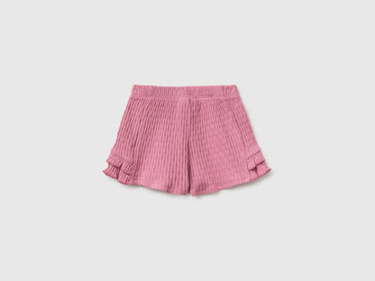 Benetton Pink Baby Girl Pure Cotton Shorts with Ruffles SKU: 3X1MA900M_2P6 Image 02