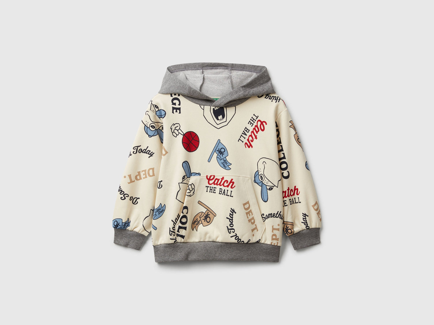 Benetton_Creamy White_Hoodie with Print in Cotton Blend_3X7YG2017_64D_01