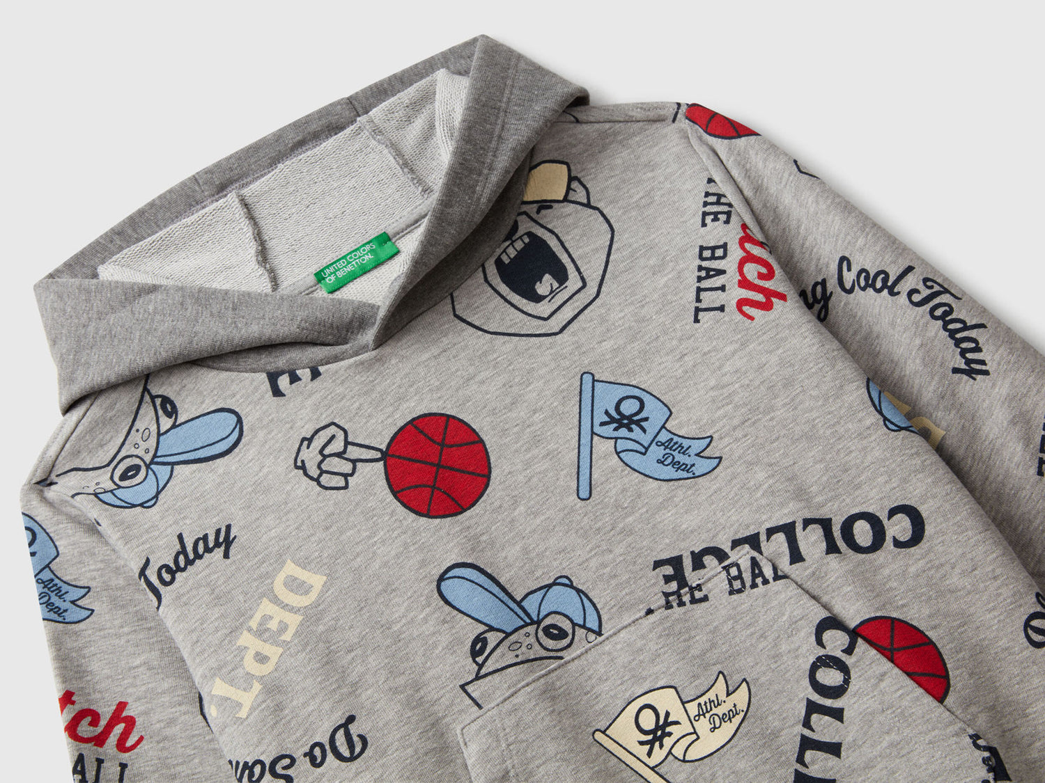 Benetton_Gray_Hoodie with Print in Cotton Blend_3X7YG2017_64E_03