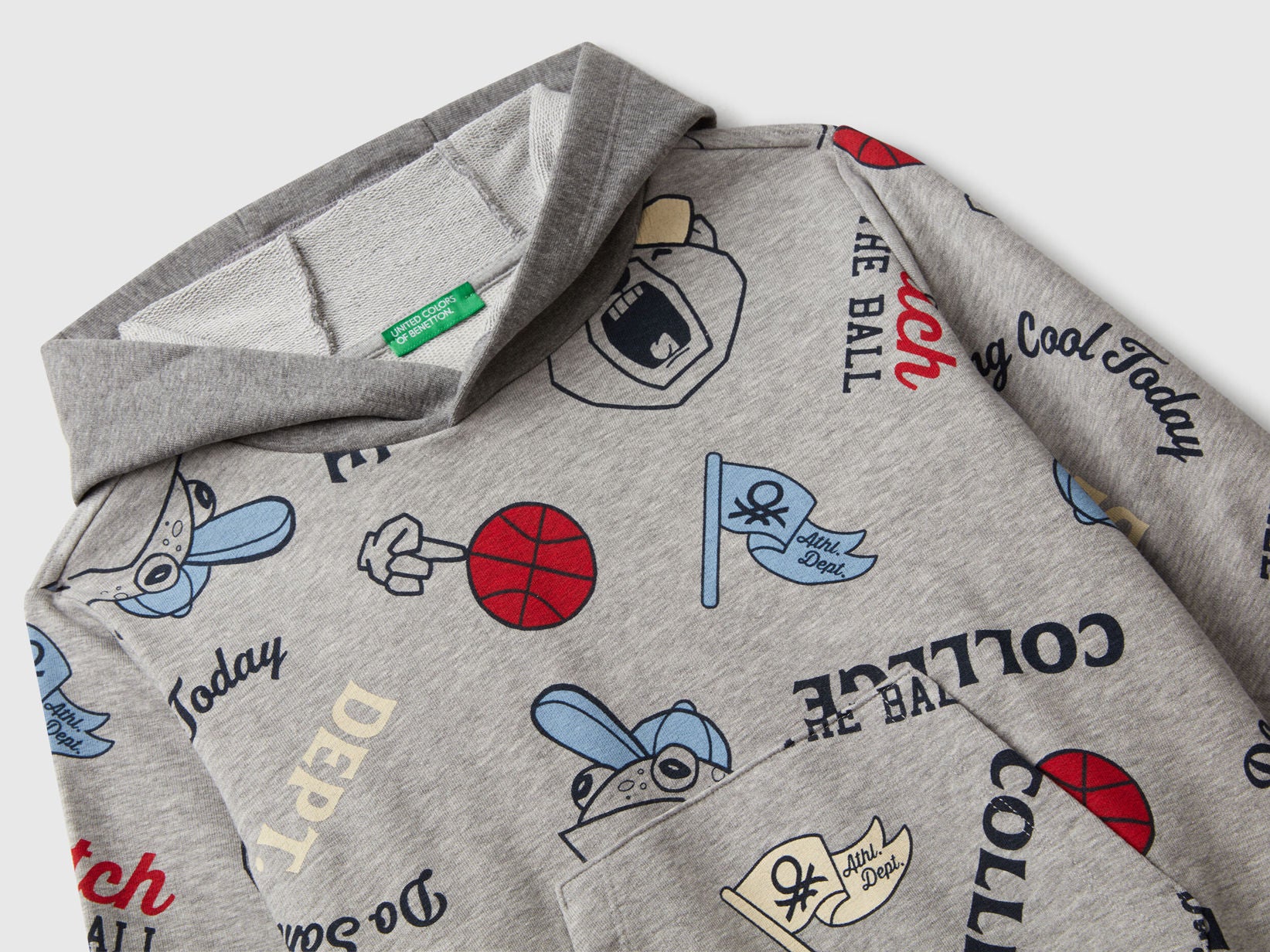 Benetton_Gray_Hoodie with Print in Cotton Blend_3X7YG2017_64E_03