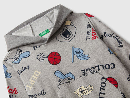 Benetton_Gray_Hoodie with Print in Cotton Blend_3X7YG2017_64E_03
