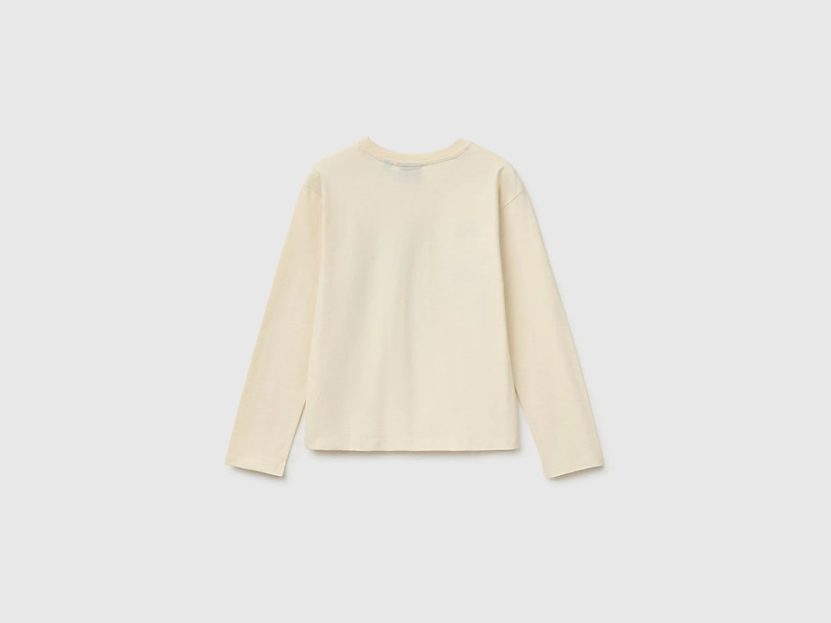 Benetton Creamy White Girls Mofusend 100% Cotton T-Shirt SKU: 3XUGC10UK_00V Image 02