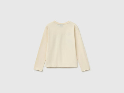Benetton Creamy White Girls Mofusend 100% Cotton T-Shirt SKU: 3XUGC10UK_00V Image 02