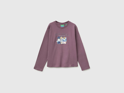 Benetton Plum Girls Mofusend 100% Cotton T-Shirt SKU: 3XUGC10UK_048 Image 01