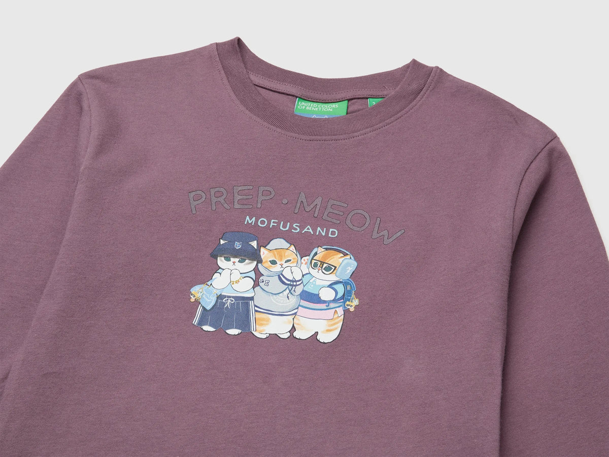 Benetton Plum Girls Mofusend 100% Cotton T-Shirt SKU: 3XUGC10UK_048 Image 03
