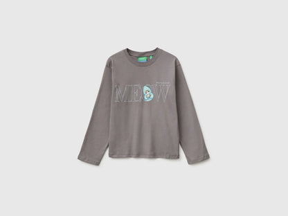 Benetton Gray Girls Mofusend 100% Cotton T-Shirt SKU: 3XUGC10UK_39R Image 01