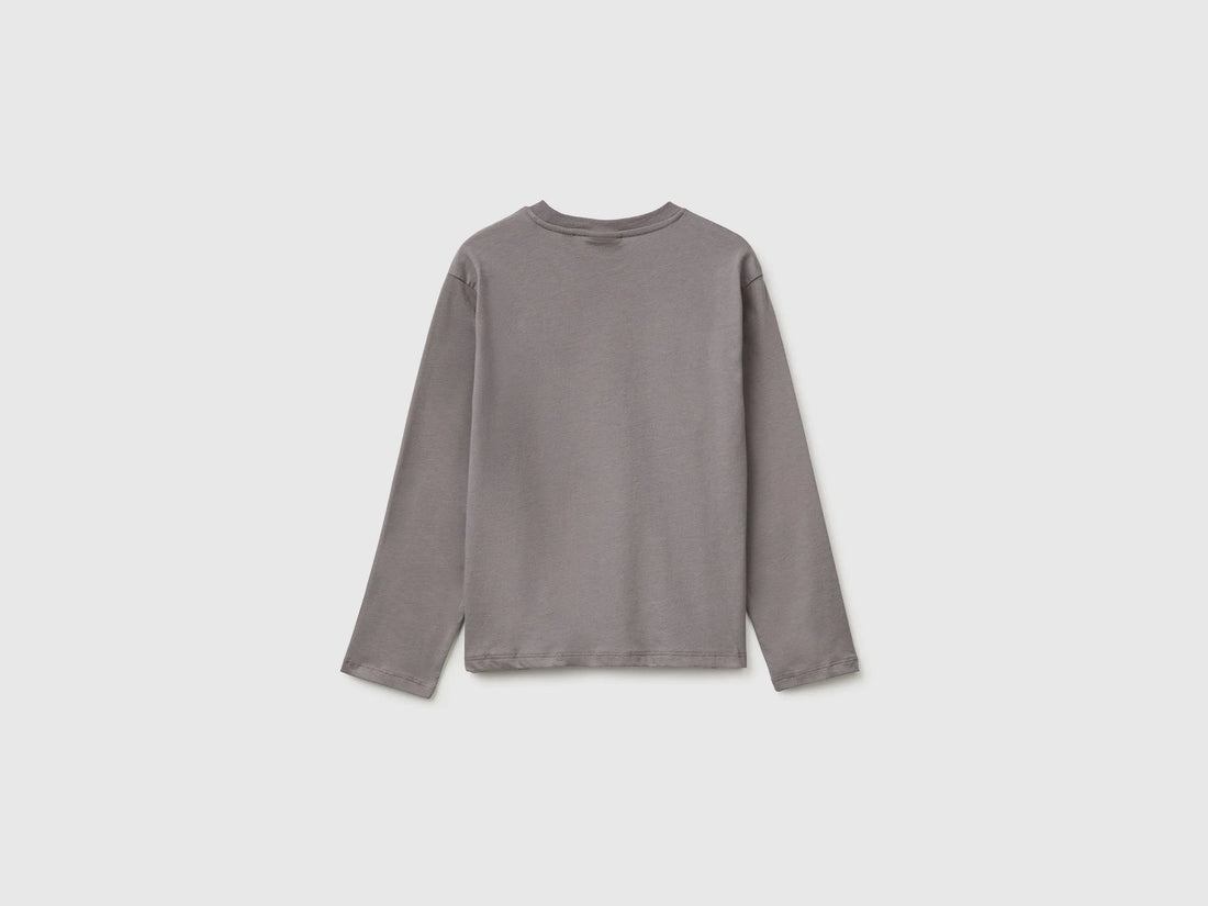 Benetton Gray Girls Mofusend 100% Cotton T-Shirt SKU: 3XUGC10UK_39R Image 02