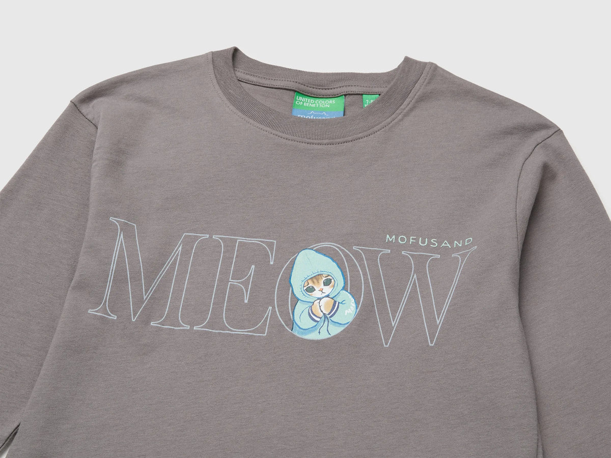 Benetton Gray Girls Mofusend 100% Cotton T-Shirt SKU: 3XUGC10UK_39R Image 03