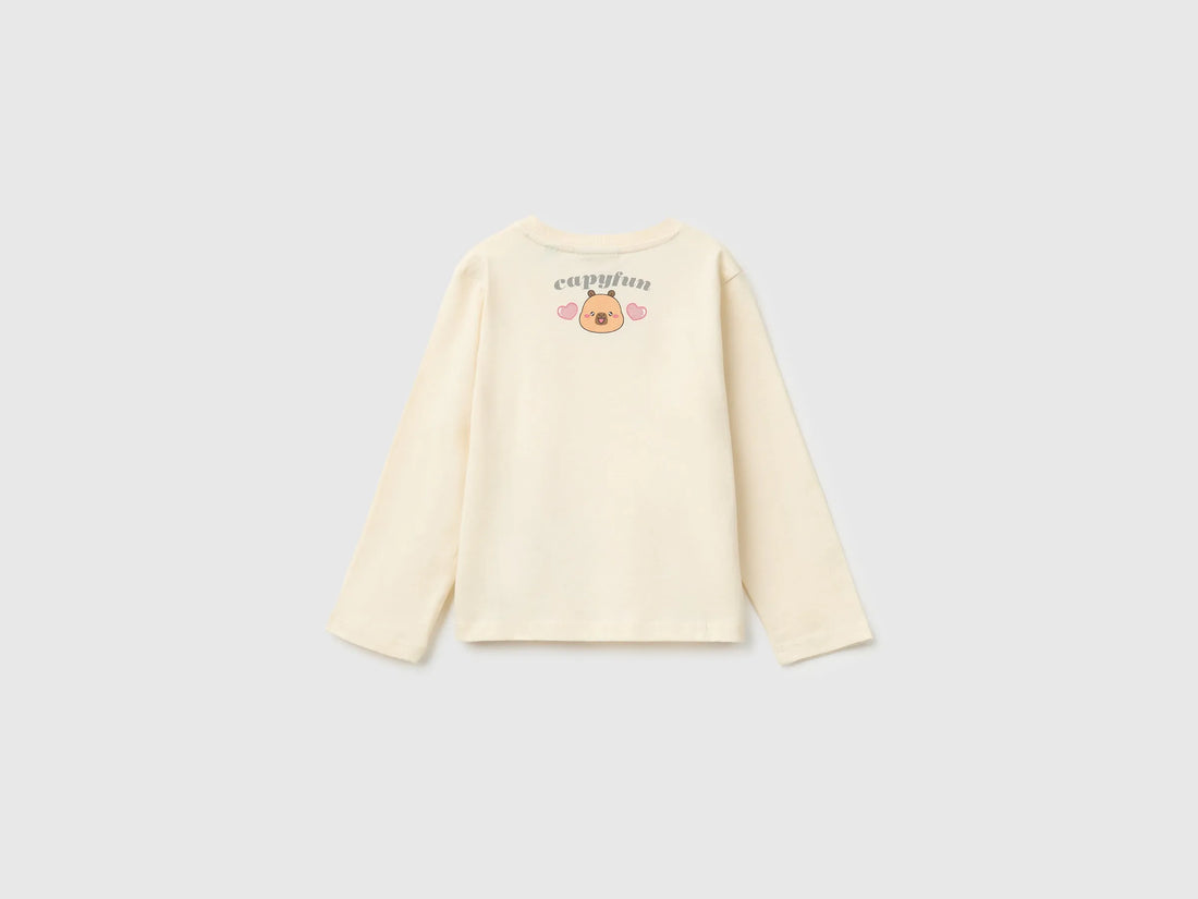 Benetton Creamy White Girls Capyfun Capybara T-Shirt 100% Cotton SKU: 3XUGG10NS_00V Image 02