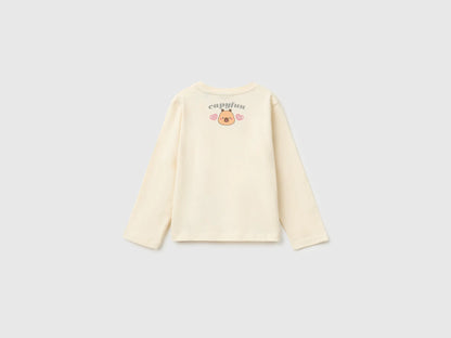 Benetton Creamy White Girls Capyfun Capybara T-Shirt 100% Cotton SKU: 3XUGG10NS_00V Image 02