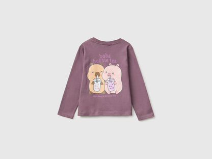 Benetton Plum Girls Capyfun Capybara T-Shirt 100% Cotton SKU: 3XUGG10NS_048 Image 02