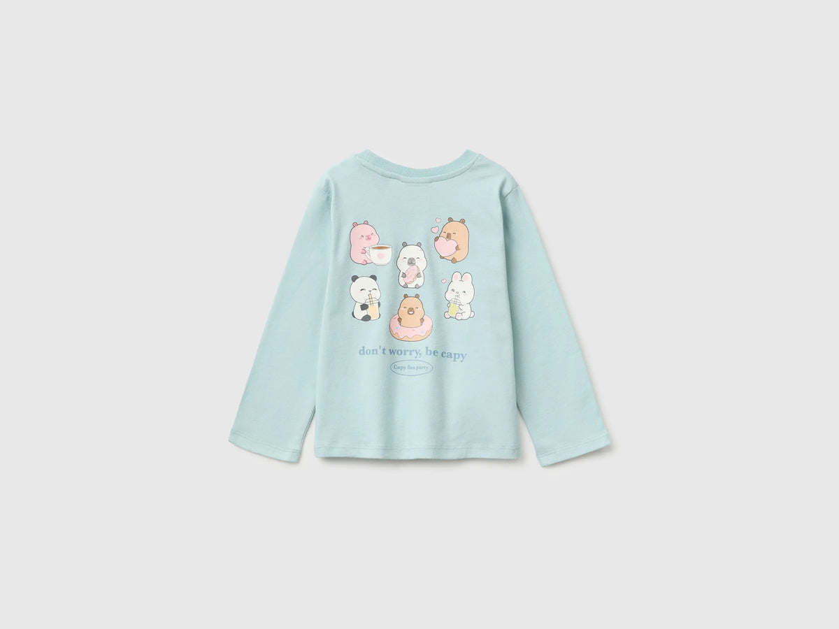 Benetton Aqua Girls Capyfun Capybara T-Shirt 100% Cotton SKU: 3XUGG10NS_31A Image 02