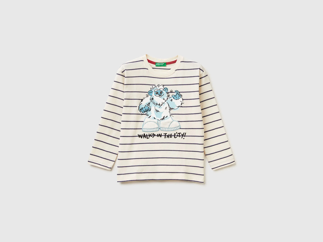 Benetton_Creamy White_Striped T-Shirt with Print_3XVJG10KW_904_01