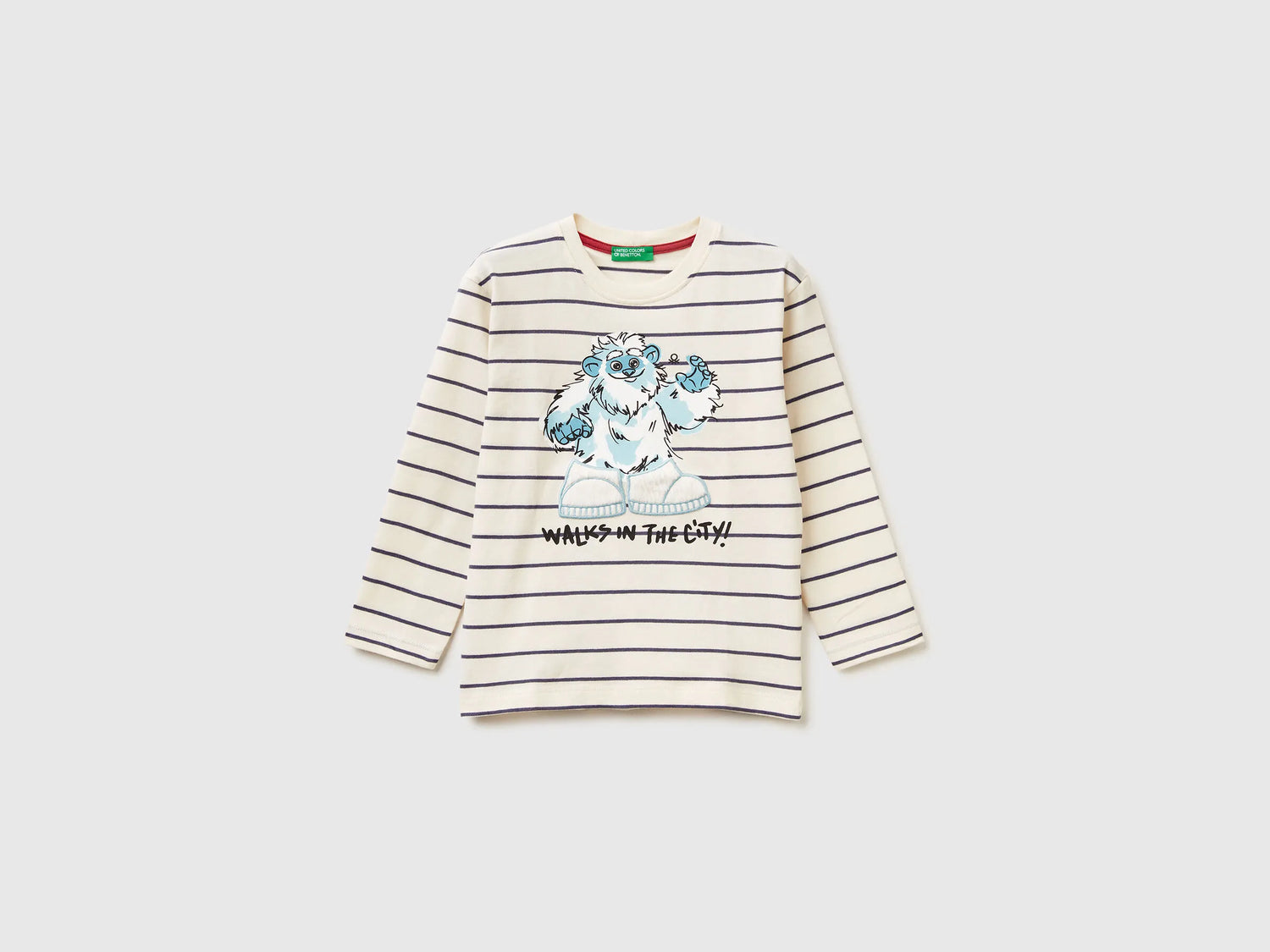 Benetton_Creamy White_Striped T-Shirt with Print_3XVJG10KW_904_01