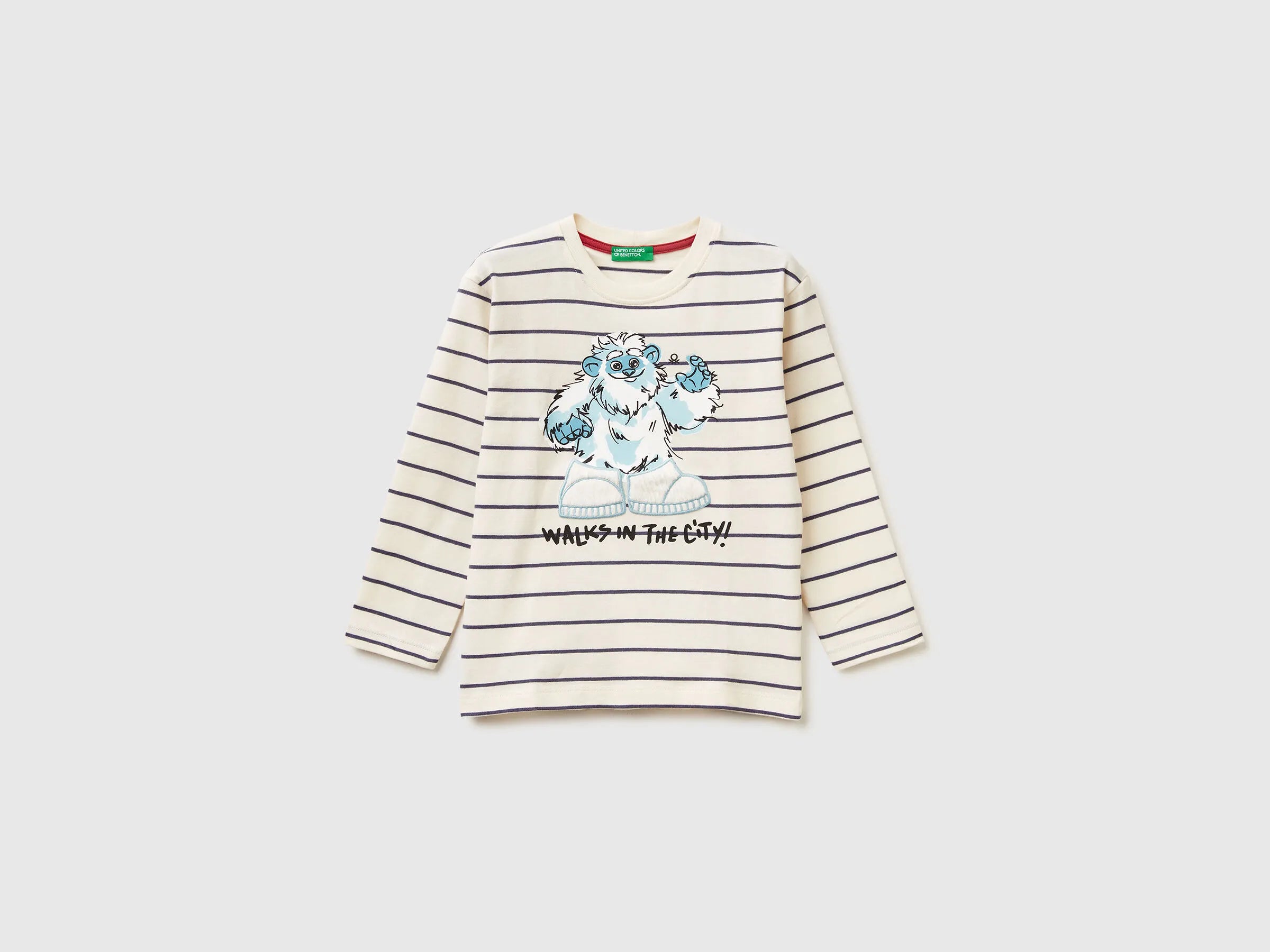 Benetton_Creamy White_Striped T-Shirt with Print_3XVJG10KW_904_01