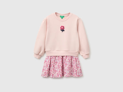 Benetton Soft Pink Girls Dress with Floral Skirt SKU: 3XVUGV02V_08Q Image 01