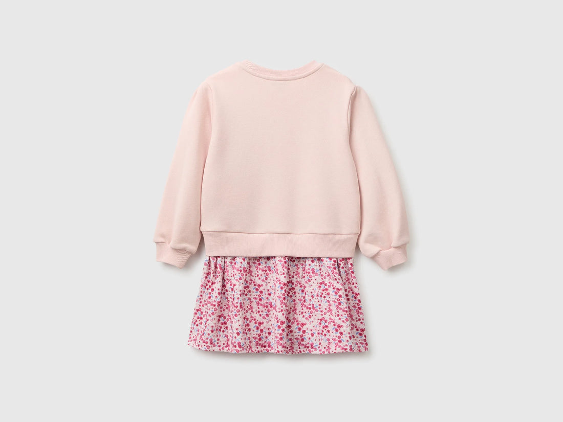 Benetton Soft Pink Girls Dress with Floral Skirt SKU: 3XVUGV02V_08Q Image 02
