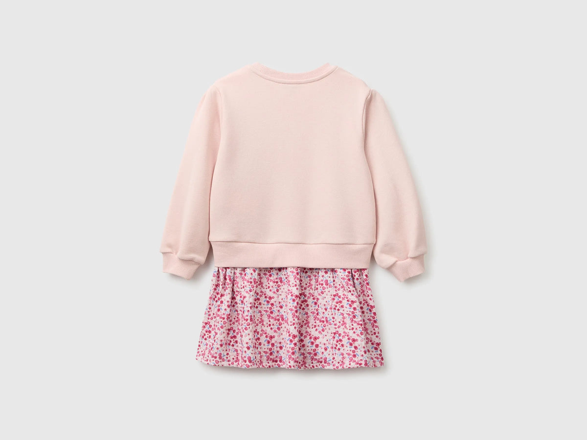 Benetton Soft Pink Girls Dress with Floral Skirt SKU: 3XVUGV02V_08Q Image 02