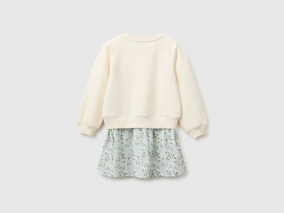 Benetton Creamy White Girls Dress with Floral Skirt SKU: 3XVUGV02V_0R2 Image 02