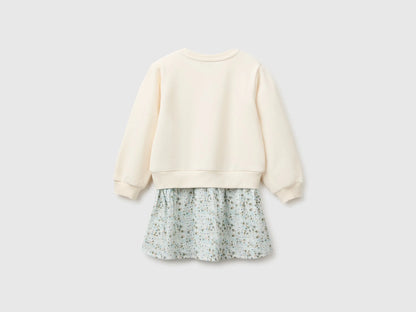 Benetton Creamy White Girls Dress with Floral Skirt SKU: 3XVUGV02V_0R2 Image 02
