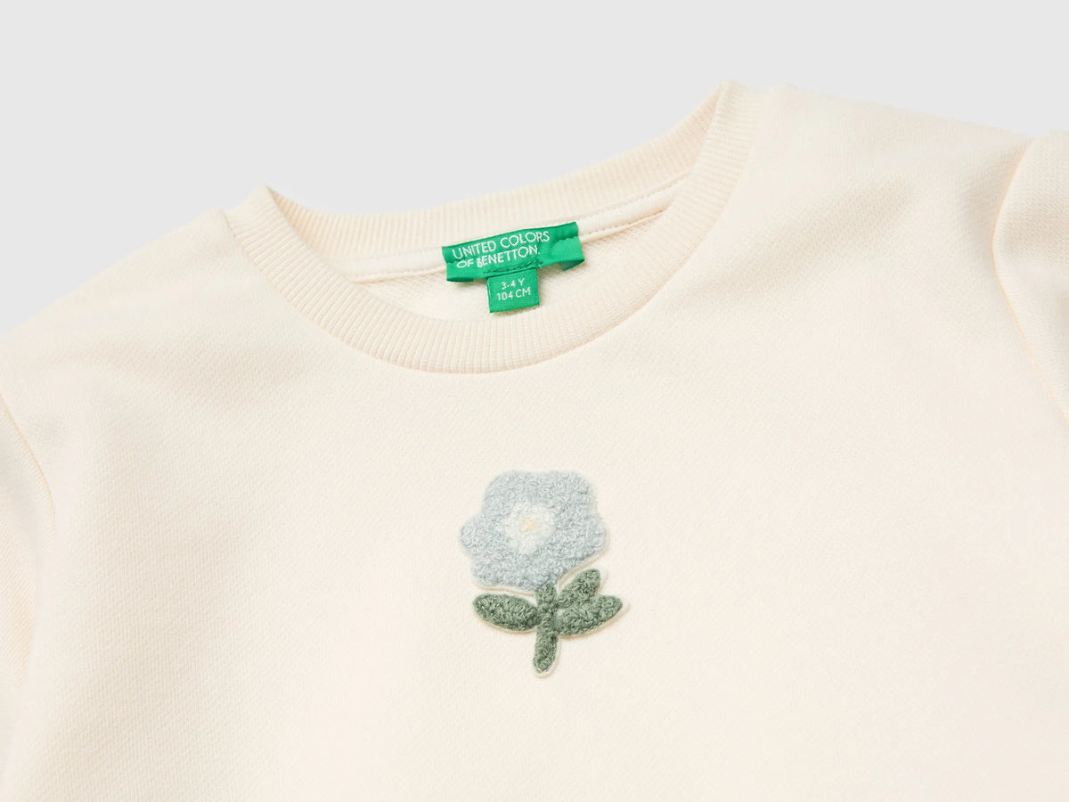 Benetton Creamy White Girls Dress with Floral Skirt SKU: 3XVUGV02V_0R2 Image 03