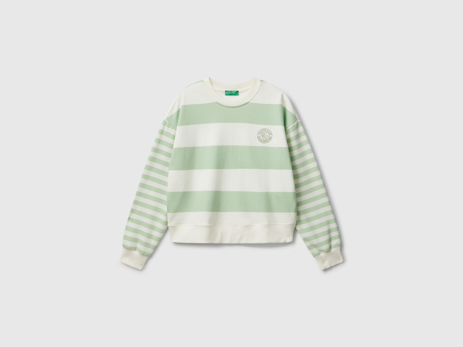 Benetton_Light Green_Striped Crew Neck Hoodie_3Y04D10AM_62Y_05