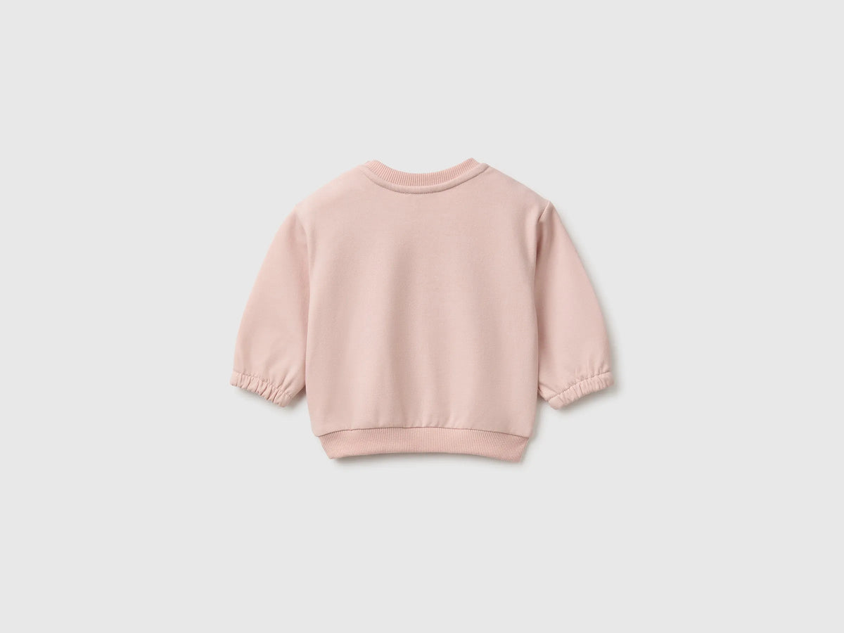 Benetton Soft Pink Girl Sweatshirt with Animal Pocket SKU: 3YWVA107F_08Q Image 02