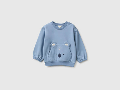 Benetton Light Blue Unisex Sweatshirt with Animal Pocket SKU: 3YWVA107F_09A Image 01
