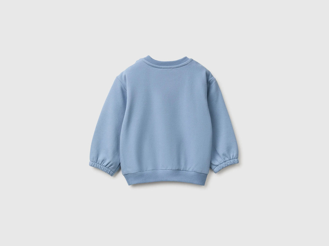Benetton Light Blue Unisex Sweatshirt with Animal Pocket SKU: 3YWVA107F_09A Image 02