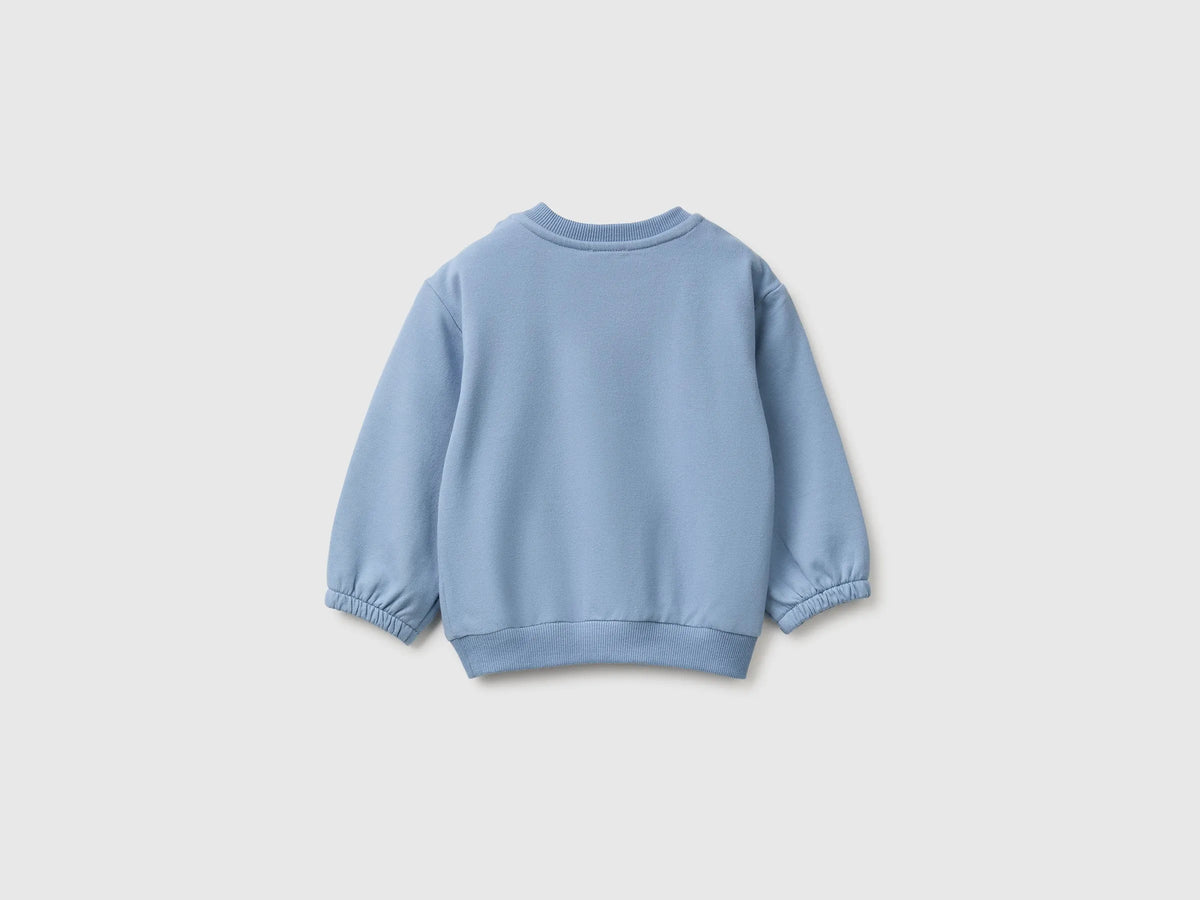 Benetton Light Blue Unisex Sweatshirt with Animal Pocket SKU: 3YWVA107F_09A Image 02