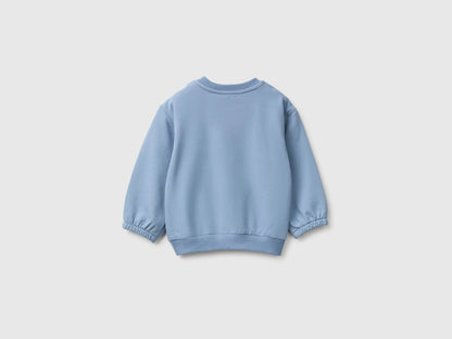 Benetton Light Blue Unisex Sweatshirt with Animal Pocket SKU: 3YWVA107F_09A Image 02