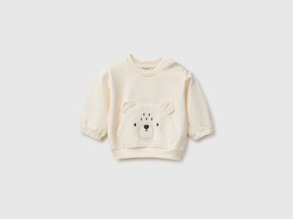 Benetton Creamy White Unisex Sweatshirt with Animal Pocket SKU: 3YWVA107F_0R2 Image 01