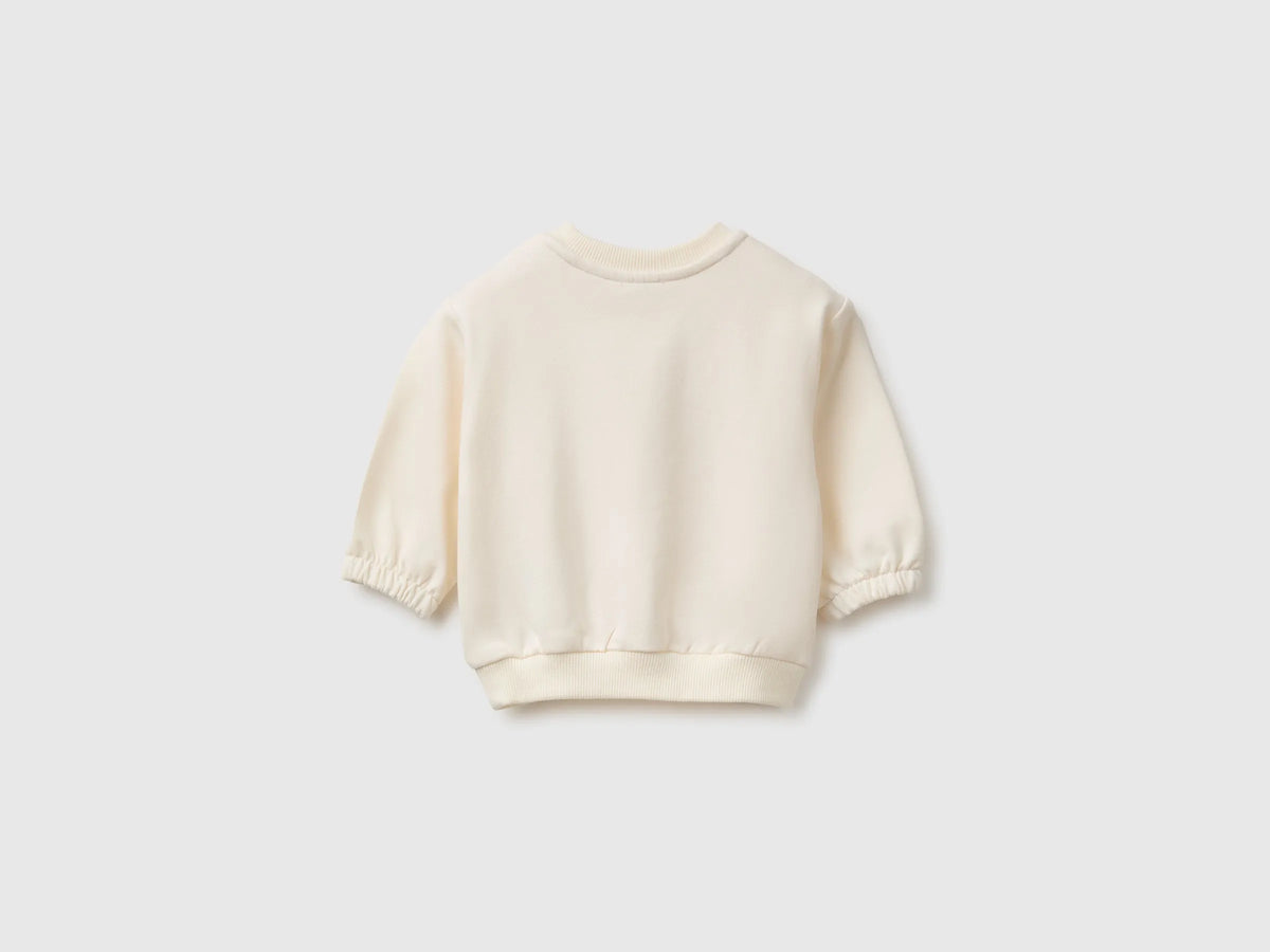 Benetton Creamy White Unisex Sweatshirt with Animal Pocket SKU: 3YWVA107F_0R2 Image 02