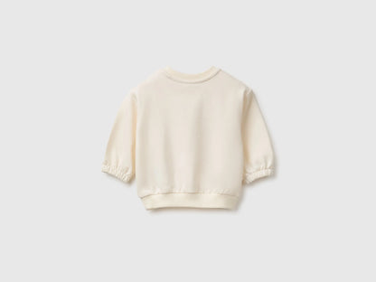 Benetton Creamy White Unisex Sweatshirt with Animal Pocket SKU: 3YWVA107F_0R2 Image 02