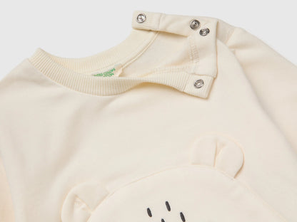Benetton Creamy White Unisex Sweatshirt with Animal Pocket SKU: 3YWVA107F_0R2 Image 03